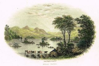 Miniature Scene - " Rydal Water " By Banks - Hand Colored Steel Engraving - C1830