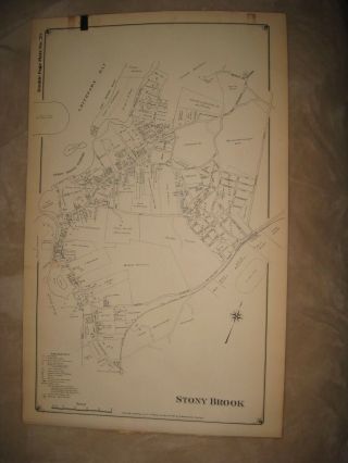 Vintage Antique 1917 Stony Brook Suffolk County York Dated Map Rare Fine