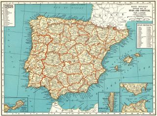 1937 Antique Map Of Spain And Portugal Collectible Vintage Spain Map 6418