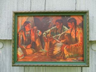Antique Vintage Framed Native American Color Litho Print