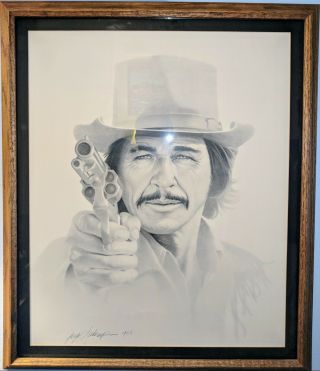 Gary Saderup Charles Bronson Pencil Signed Charcoal Print Framed & Matted 2