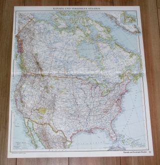1935 Vintage Map Of United States Canada North America Ontario Florida