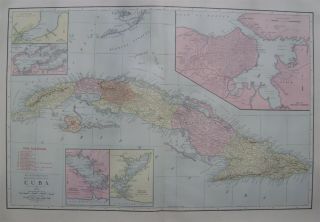 1912 Cuba & Vicinity Large Dated 2 - Page Commercial Map 106 Years - Old Beauty