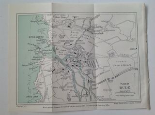 Bude,  Cornwall,  1950 Vintage Street Map,  Plan,  Hotels,  Atlas,  Golf Links