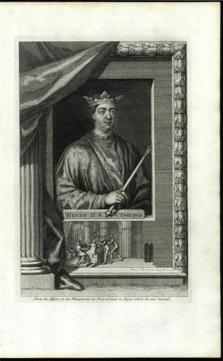 Henry Ii King Of England C.  1740 Large Antique Engraved Portrait Print