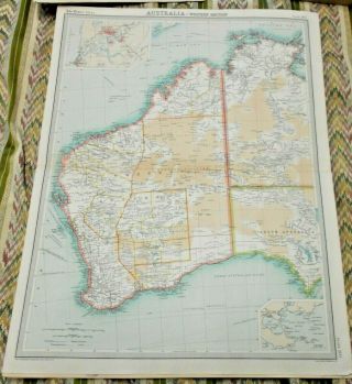 Western Australia 1922 The Times Atlas Map Plate 105 [ 23 X 18 Inch ] 58 X 46 Cm