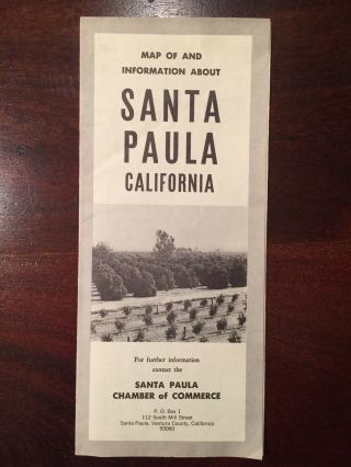 Vintage Santa Paula California Street Map Jan.  16,  1967 By The Chamber Of Comm.