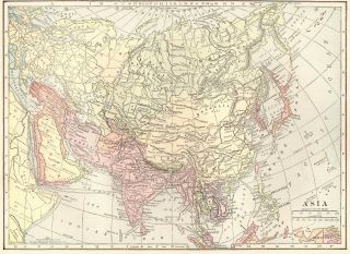1915 Antique Asia Map Of China Japan India Russian Empire Arabia Persia 3779
