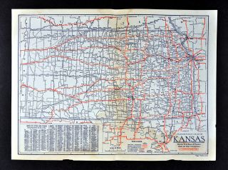 1930 Clason Auto Road Touring Map Kansas Wichita Topeka Lawrence Coffeyville Ks