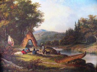Cornelius Kreighoff Lithograph Depicts Indians With Wigwam By River 11 