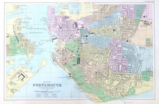 Portsmouth,  1910 - Antique Map / City Plan,  Bacon.