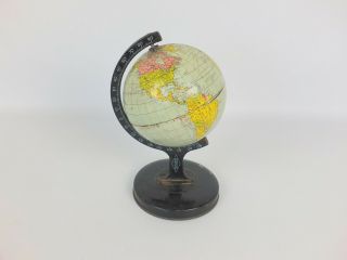 Desktop 1930s Vintage Tin Plate Terrestrial Globe By Reliable Series