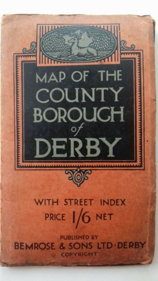 Vintage Rare Map Of The County Borough Of Derby 1937 Published By Bemrose & Sons