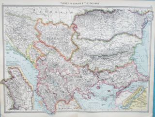 Map Of Turkey In Europe & Balkans.  1905.  Serbia.  Bulgaria.  Romania.