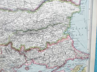 Map of Turkey in Europe & Balkans.  1905.  Serbia.  Bulgaria.  Romania. 3