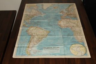 Vintage - National Geographic Society Maps - Map Of Atlantic Oceon 1955