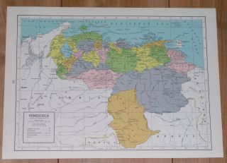 1950 Vintage Map Of Venezuela / Verso Caribbean Islands Puerto Rico