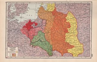 1920 Map - World War 1 - Poland,  Historical