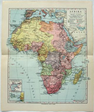 1922 Map Of Africa In The Colonial Era By Meyers.  Vintage