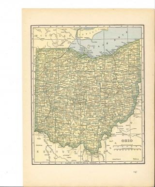 1942 Vintage Ohio Map Ready To Frame For Art