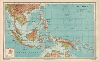 1931 Map East Indies Borneo Sumatra Guinea Philippine Java Celebes