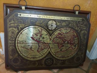Vintage 1964 Masketeers Hangers 1628 Old World Map Wood&brass 44 " X30 "