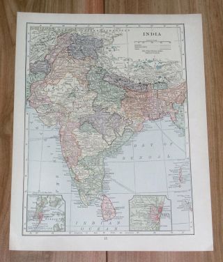 1928 Vintage Map Of British India Verso Northern Africa French Colonies