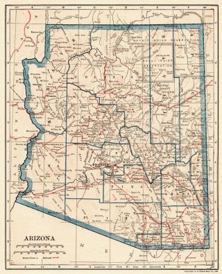 1921 Antique Arizona Map Vintage Map Of Arizona State Map Gallery Wall Art 6356