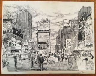 Vintage S Finkenberg 1982 Nyc Times Square Print Signed