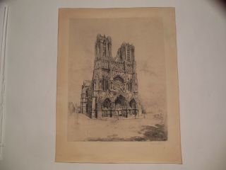 Henri Le Riche,  Large Pencil Signed Etching,  Notre Dame De Reims