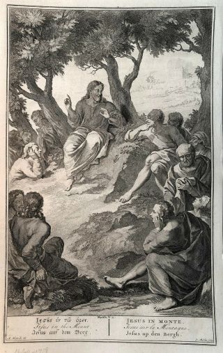 18th C.  Bible Print: Matthew 5:1 Jesus In The Mount