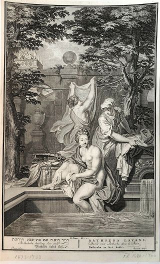 18th C.  Bible Print: 2 Samuel 11:2 Bethsheba Bathing Her Self