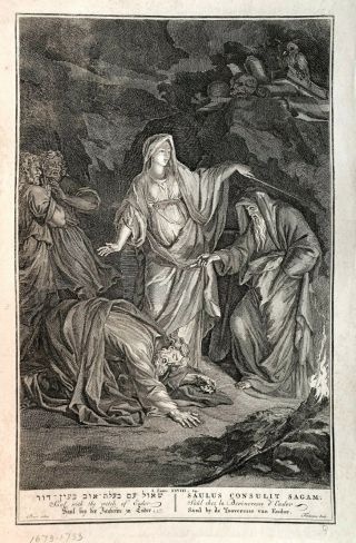 18th C.  Bible Print: 1 Samuel 28:14 Saul With The Witch Of Endor