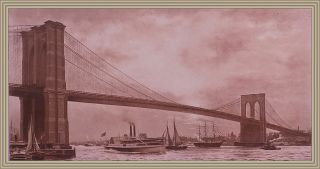 Antique 1891 Print Etching Brooklyn Bridge York Ny By E Renouf