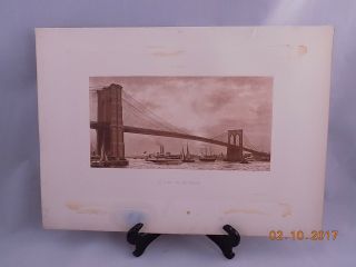 ANTIQUE 1891 PRINT ETCHING BROOKLYN BRIDGE YORK NY BY E RENOUF 2
