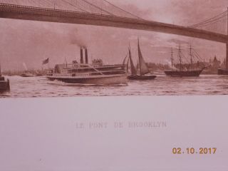 ANTIQUE 1891 PRINT ETCHING BROOKLYN BRIDGE YORK NY BY E RENOUF 4