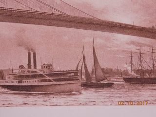 ANTIQUE 1891 PRINT ETCHING BROOKLYN BRIDGE YORK NY BY E RENOUF 8