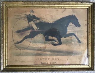 Vintage Currier&ives Print Rowdy Boy Black Whirwind Of The Pacing Quartette