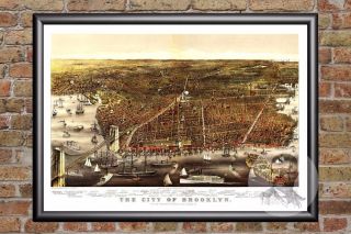 Vintage Brooklyn,  Ny Map 1879 - Historic York Art - Old Victorian Industrial