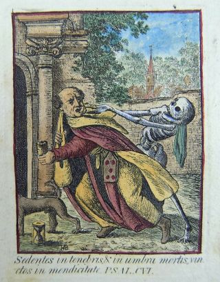 1796 Deuchar Holbein Dance Of Death Hand Col.  Copper Engraving The Priest