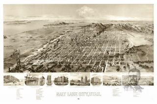 Vintage Salt Lake City,  UT Map 1891 - Historic Utah Art - Victorian Industrial 2