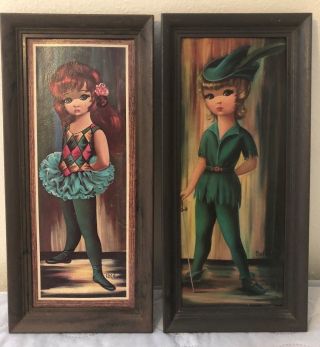 Eden Vtg 1964 Sokoro Wall Art Prints By Eden Moppet Big Eye Harlequin Girls - 2