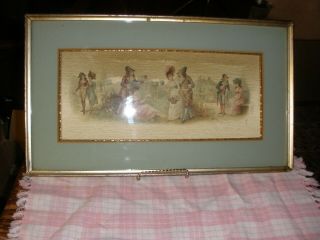 Vintage Antique 19th Century French Sweethearts Print On Silk Custom Framed