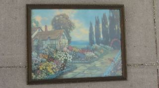 Antique Print " An Old Fashioned Garden " R Atkinson Fox Frame