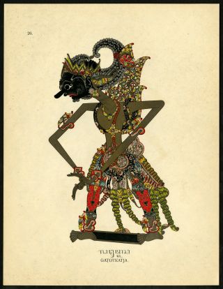 Antique Print - Gatotkatja - Wayangpoerwa - Kulit - Java - Teillers - Soelardi - 1919