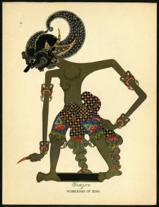 Antique Print - Werkodara - Bhima - Wayangpoerwa - Kulit - Java - Teillers - Soelardi - 1919