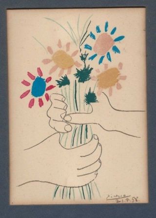 Pablo Picasso " Le Bouquet De Fleurs " 1958 Lithograph Vintage