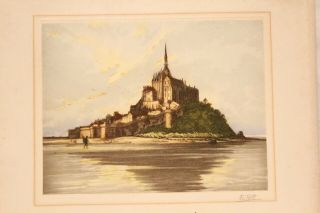 Fs.  Roth - Coloured Etching Of Mont Saint - Michel,  France - Very Good Lovely