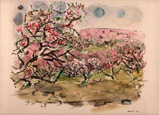 Colorful John Marin Color Collotype,  Peach Blossom,  Arthur Jaffe,  York,  1950