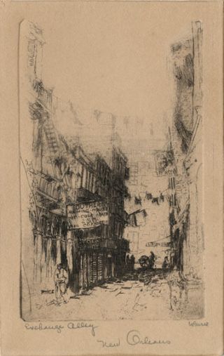 Signed Etching - Waldo Peirce - Exchange Alley - Orleans 1930s
